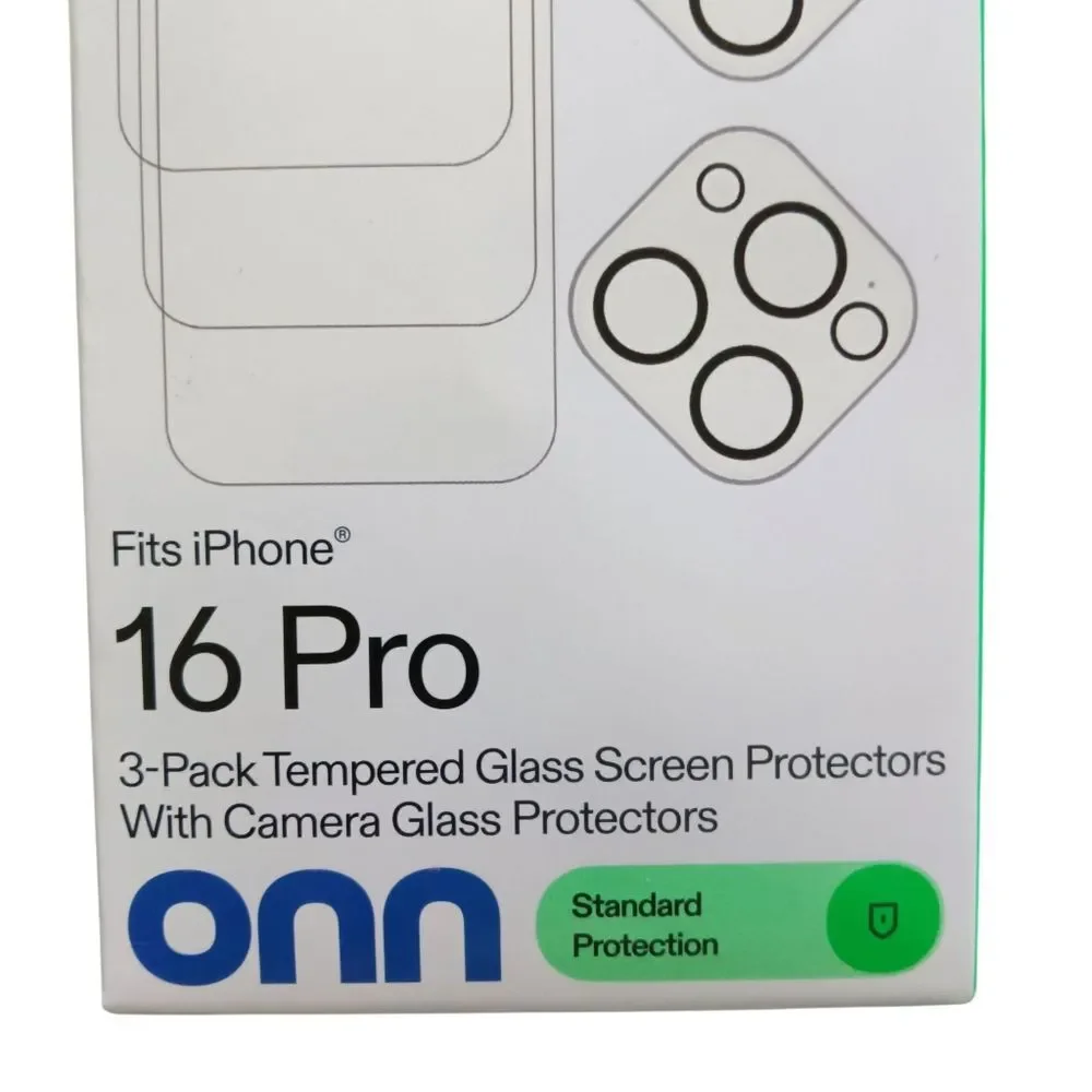 ONN Tempered Glass Screen Protector for iPhone 16 Pro 3 Pack